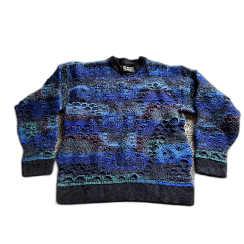 VINTAGE FAR HORIZONS AUSTRALIA COOGI LOOKING COLORFUL SWEATER WOOL L *SHRUNK*